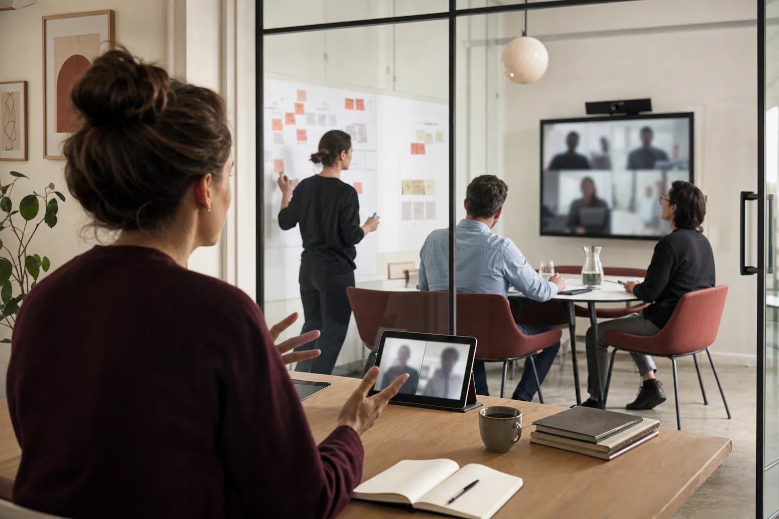 Hybrides Führungsteam koordiniert sich zwischen Büro und entfernten Arbeitsorten